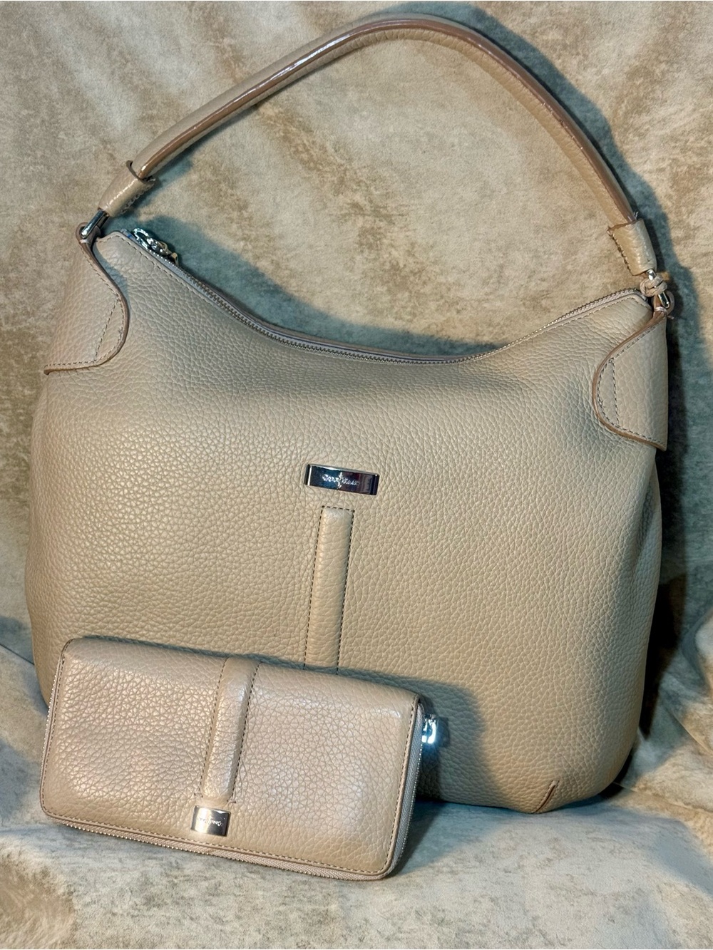 Cole Haan Leather Hobo Bag and Wallet Set - Classic Beige